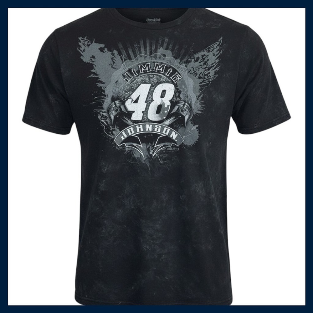 NWT NASCAR Jimmie Johnson 48 Hendrick Motorsports Black Mineral Wash T-Shirt Lg